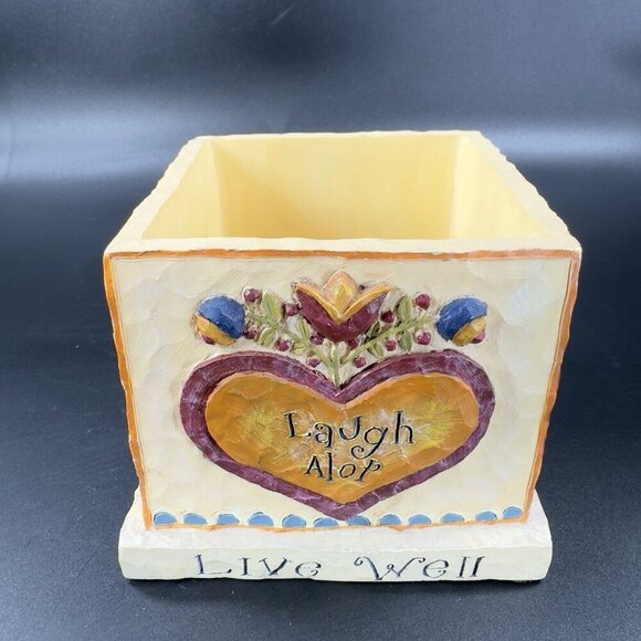 Lang Candles 1999 Square Votive Candle Holder Resin Live Well Cat Heart Raised - Picture 12 of 12